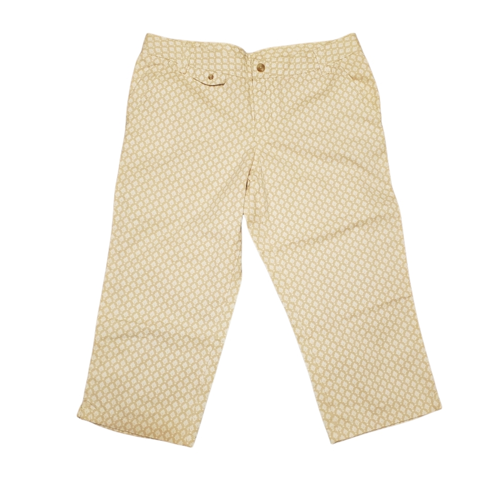 Lands' End Big Girl Capri Crop Pants Size 12+ Adjustable Waist White Tan…